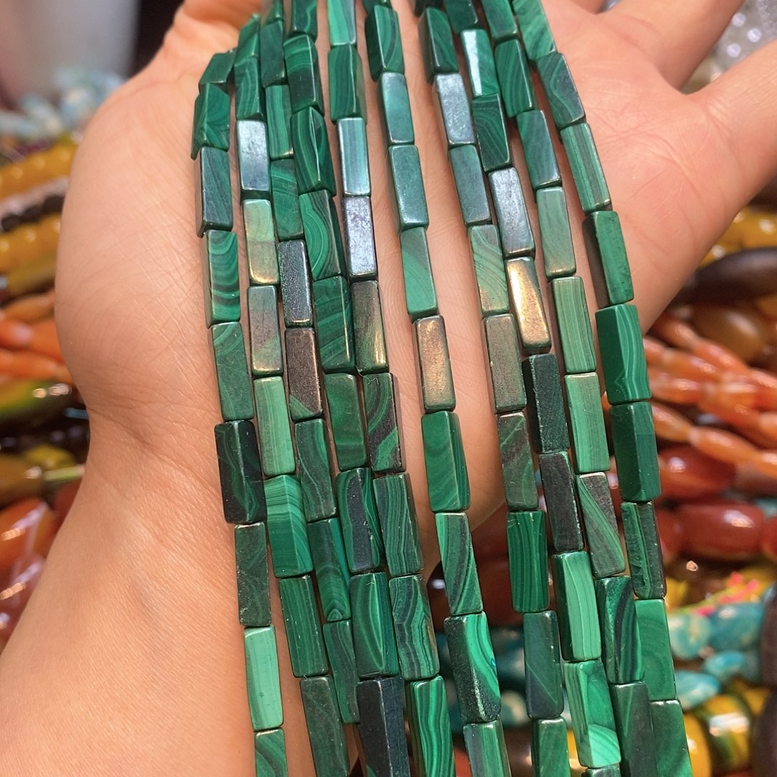 玛瑙/玉髓未镶嵌珠宝半成品天然孔雀石方管一条4✖️13mm