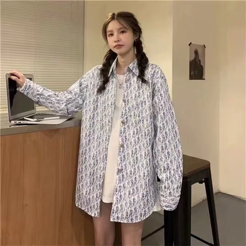 日系长袖衬衫男春秋韩版高级感几何印花休闲衬衣潮牌宽松大码外套