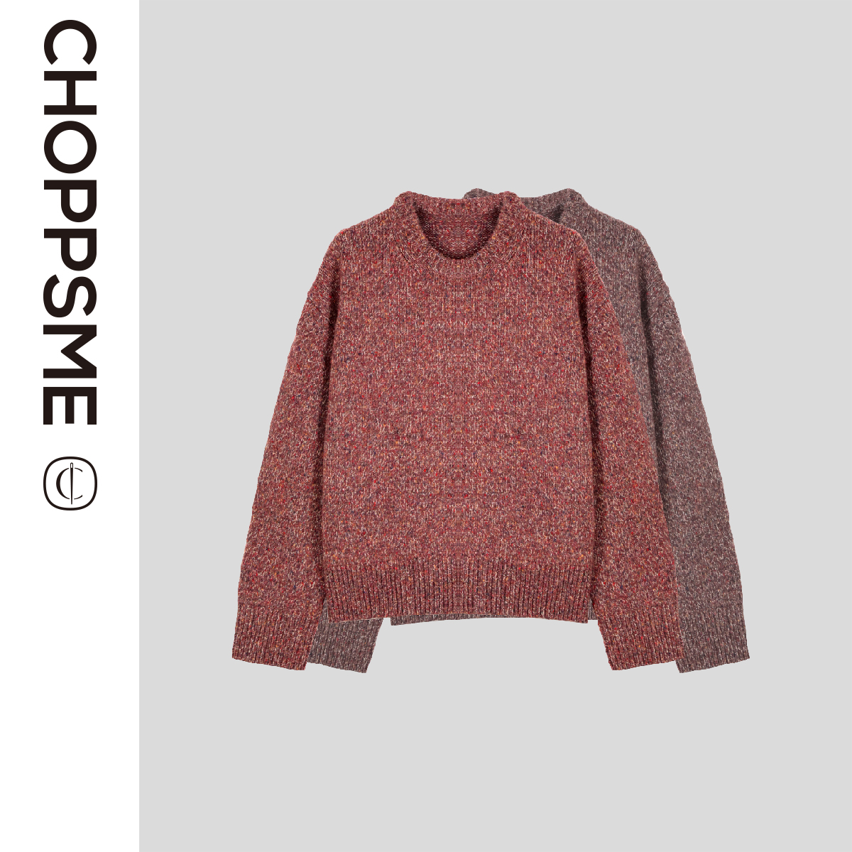 巧珀思｜17857锦羊毛羊驼毛花纱粗针夹花针织衫宽松圆领套头毛衣