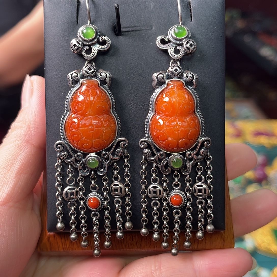 翡翠银S925镶嵌耳坠双十二直降