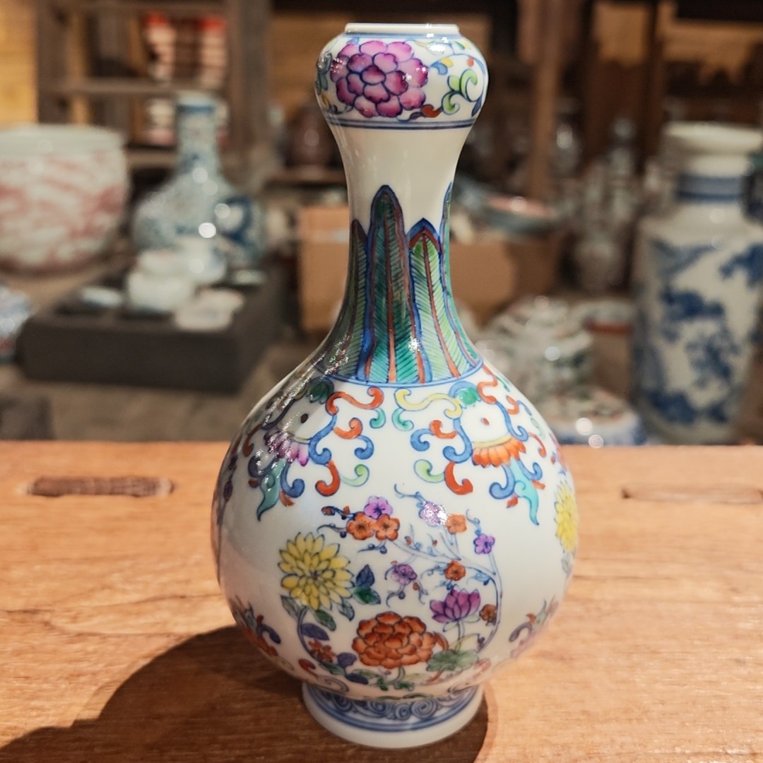  【湖田书院“双十二”专场】高温陶瓷，斗彩蒜头瓶