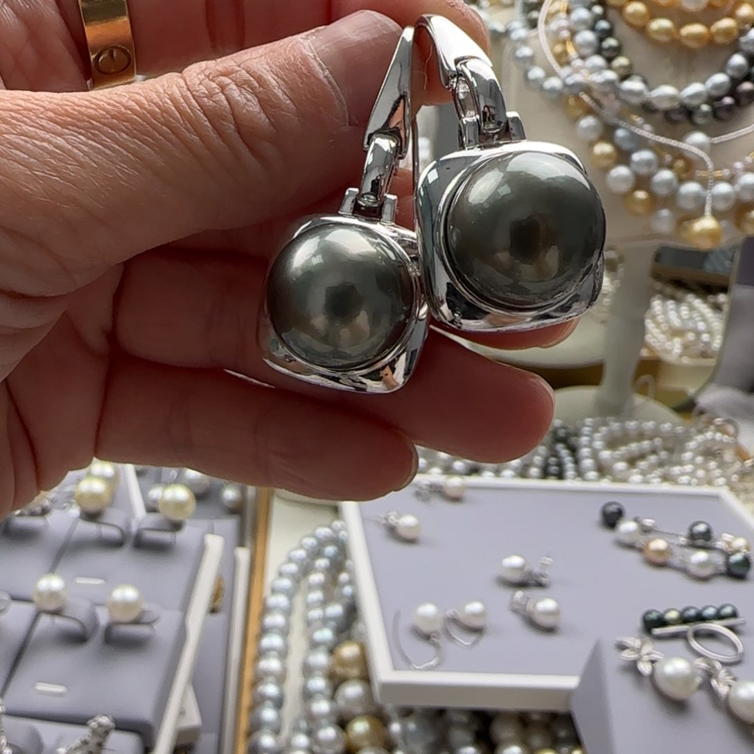 海水珍珠耳饰银S925镶嵌