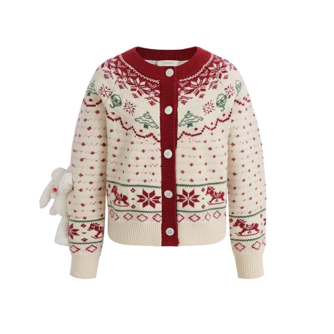 C12N ZODIAC 复古圆领圣诞鹿提花针织开衫女毛衣外套玩偶兔子