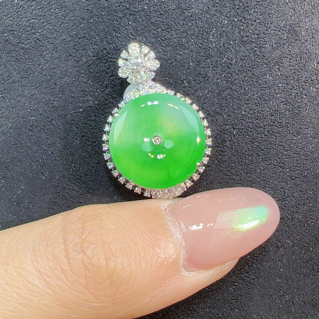 翡翠吊坠(不含链)18K金镶嵌平安扣