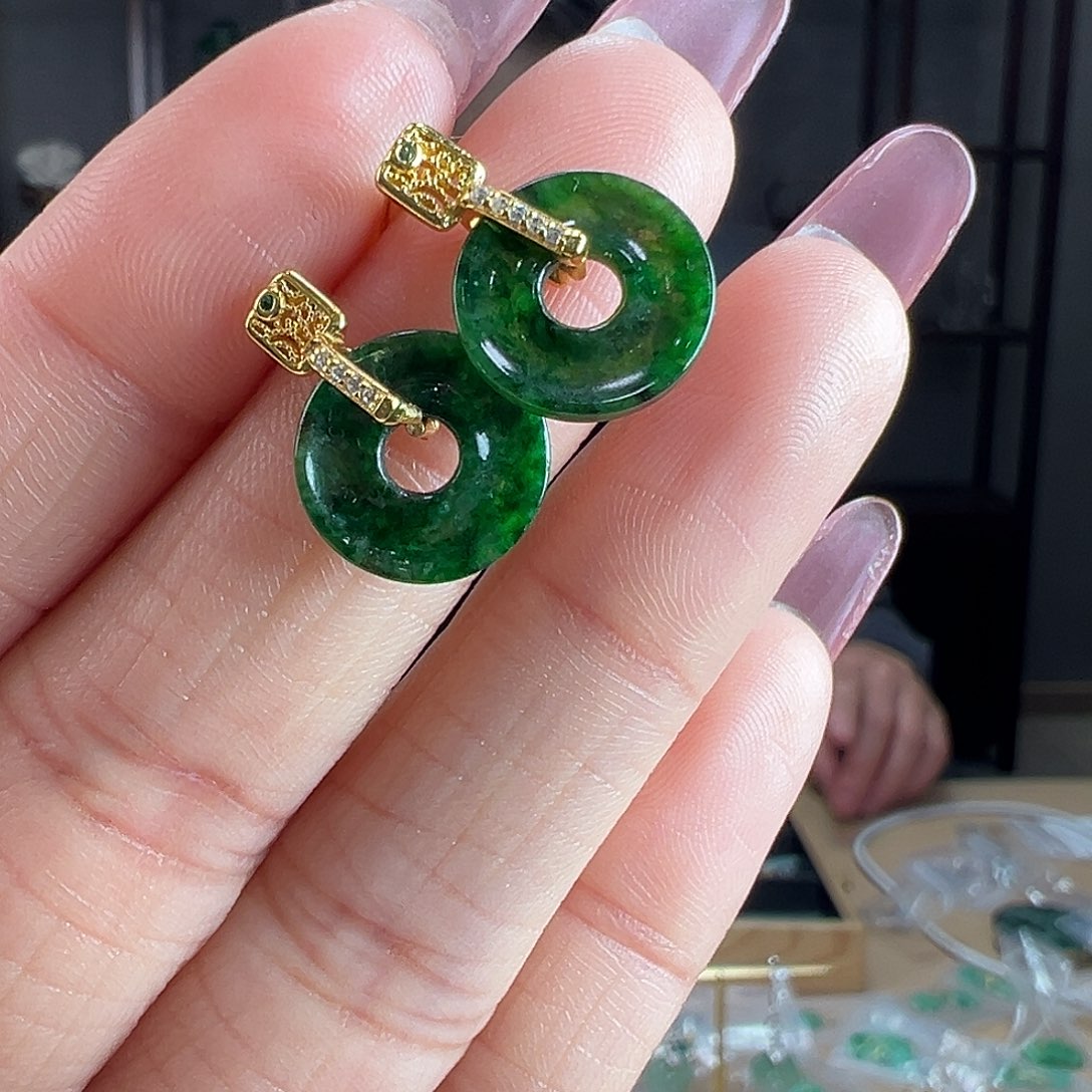 翡翠银S925镶嵌耳饰耳环32