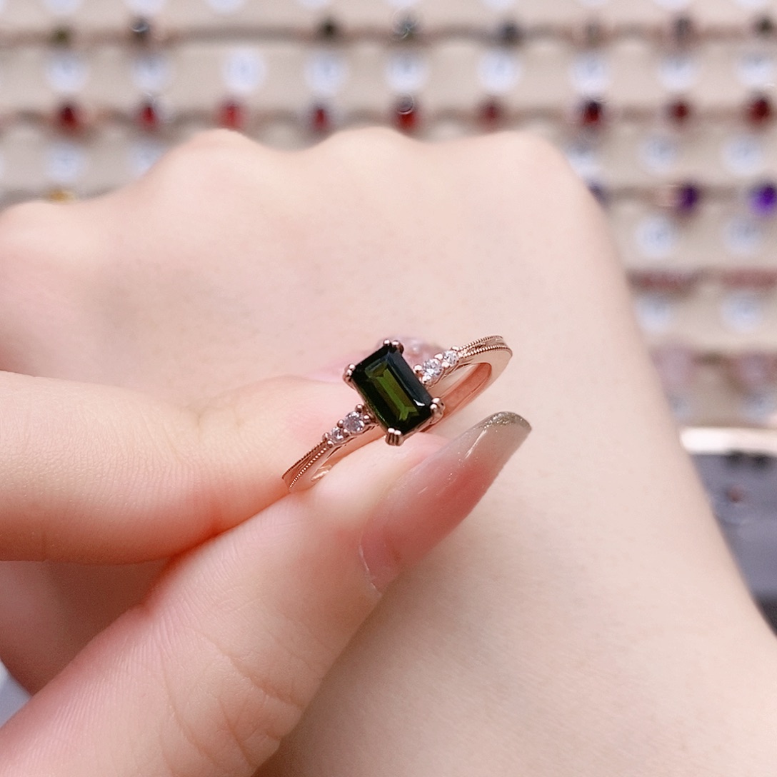 碧玺戒指银S925镶嵌耳钉