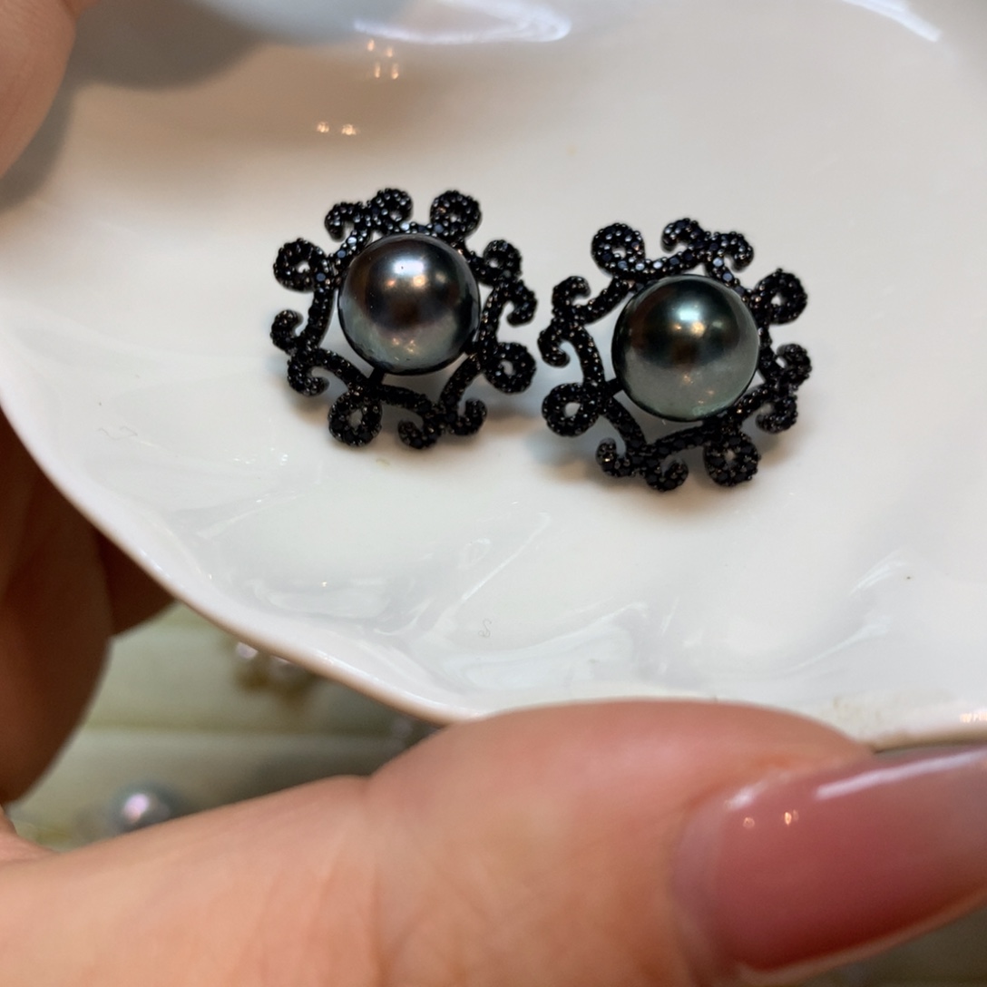 海水珍珠耳饰银S925镶嵌