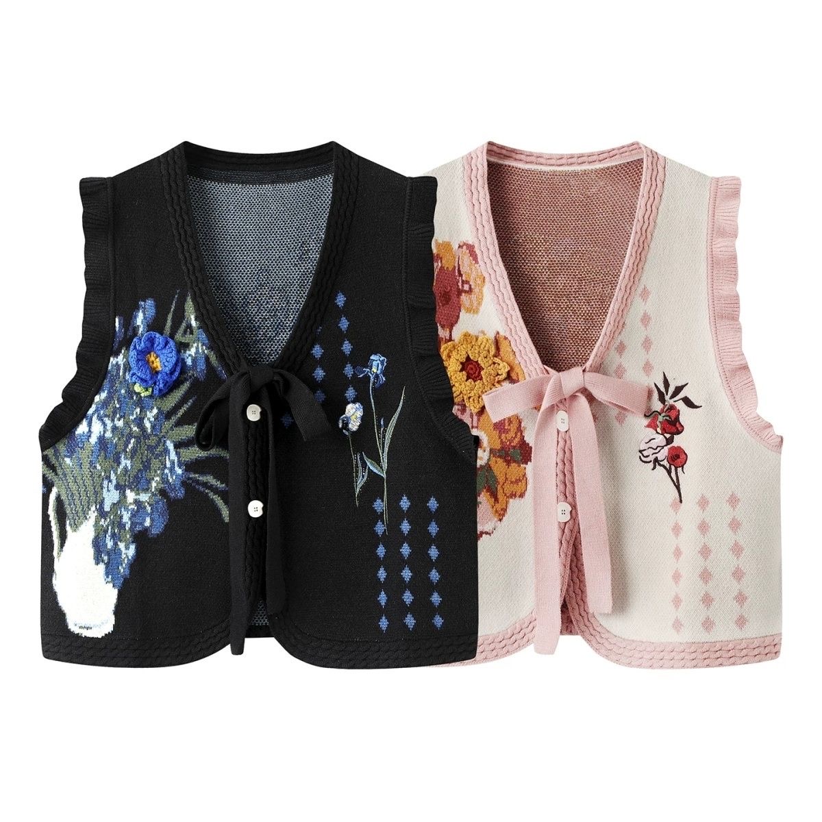 慵懒风森系蝴蝶结系无袖毛衣女春秋外搭宽松减龄针织马甲背心开衫