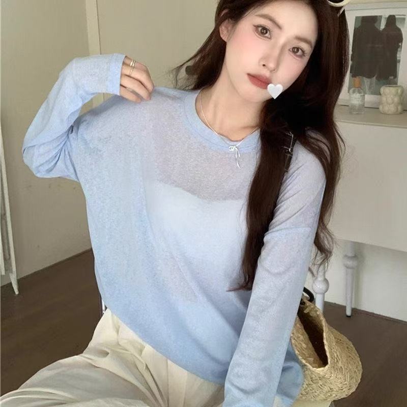 防晒宽松白色女式防晒长袖T恤薄款韩版显瘦设计感t恤