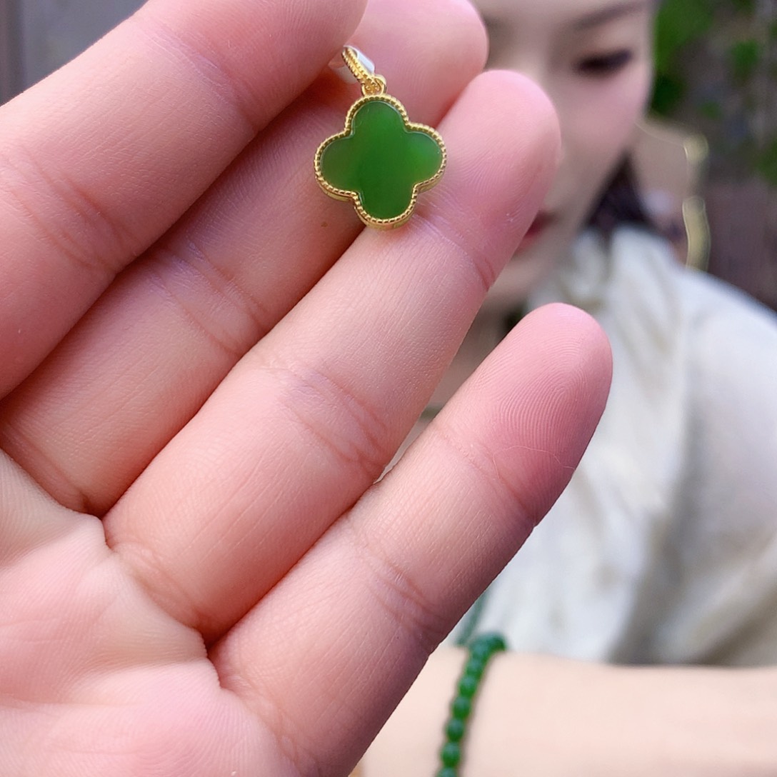 和田玉（碧玉）银S925镶嵌吊坠(不含链)吊坠