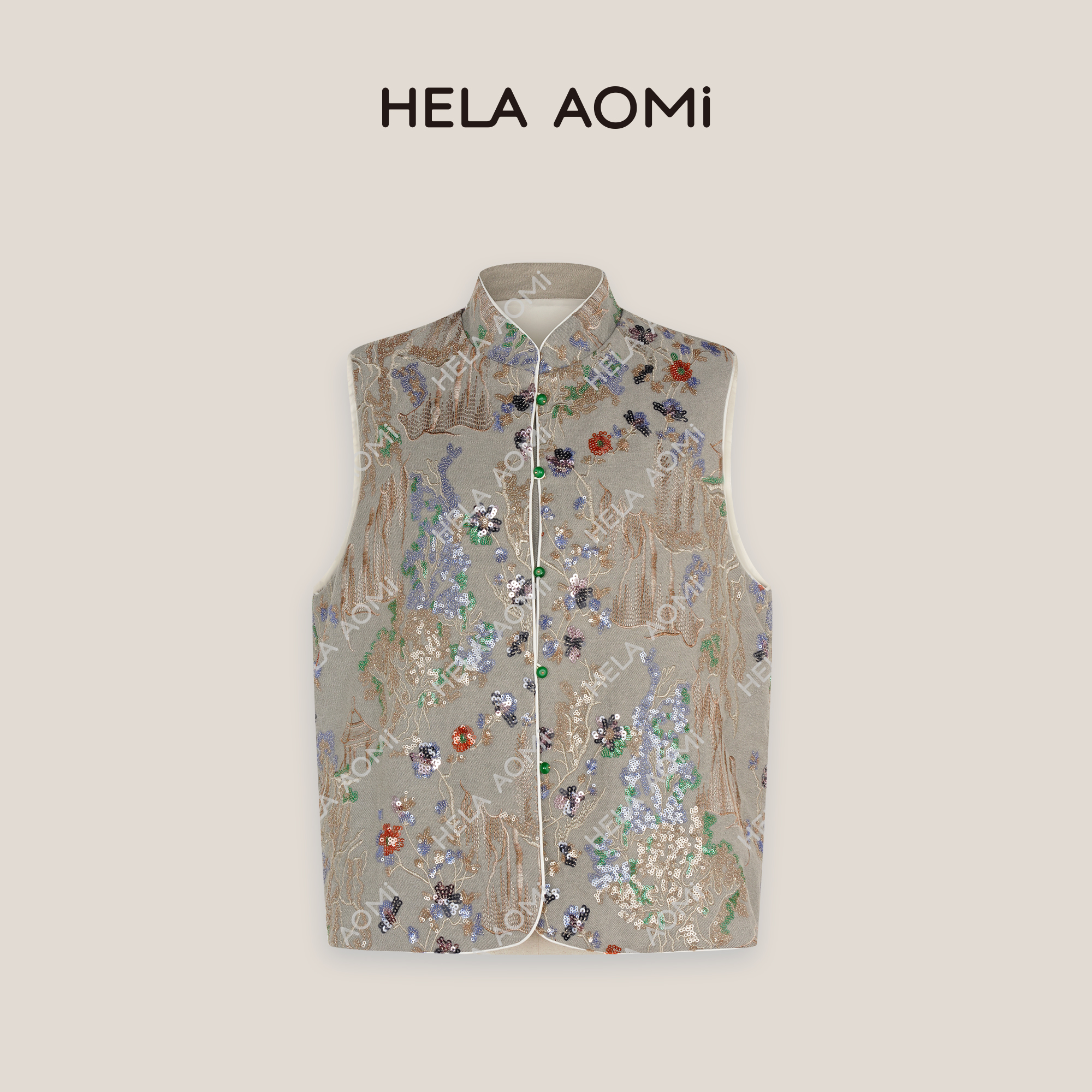 HELA AOMI“暗香疏影”重工刺绣背心百搭宽松显瘦马甲CY5AQ07503