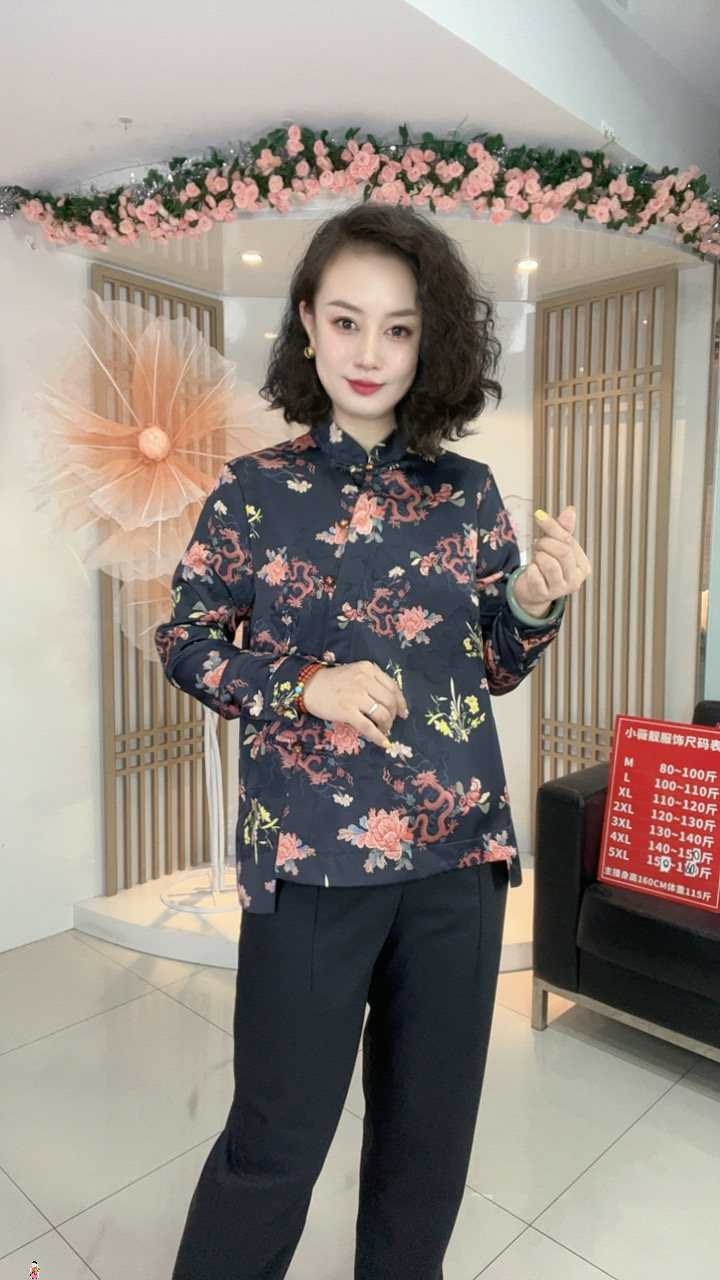 新中式国风时尚高级感盘扣立领气质减龄斜扣不规则衬衣潮L1215