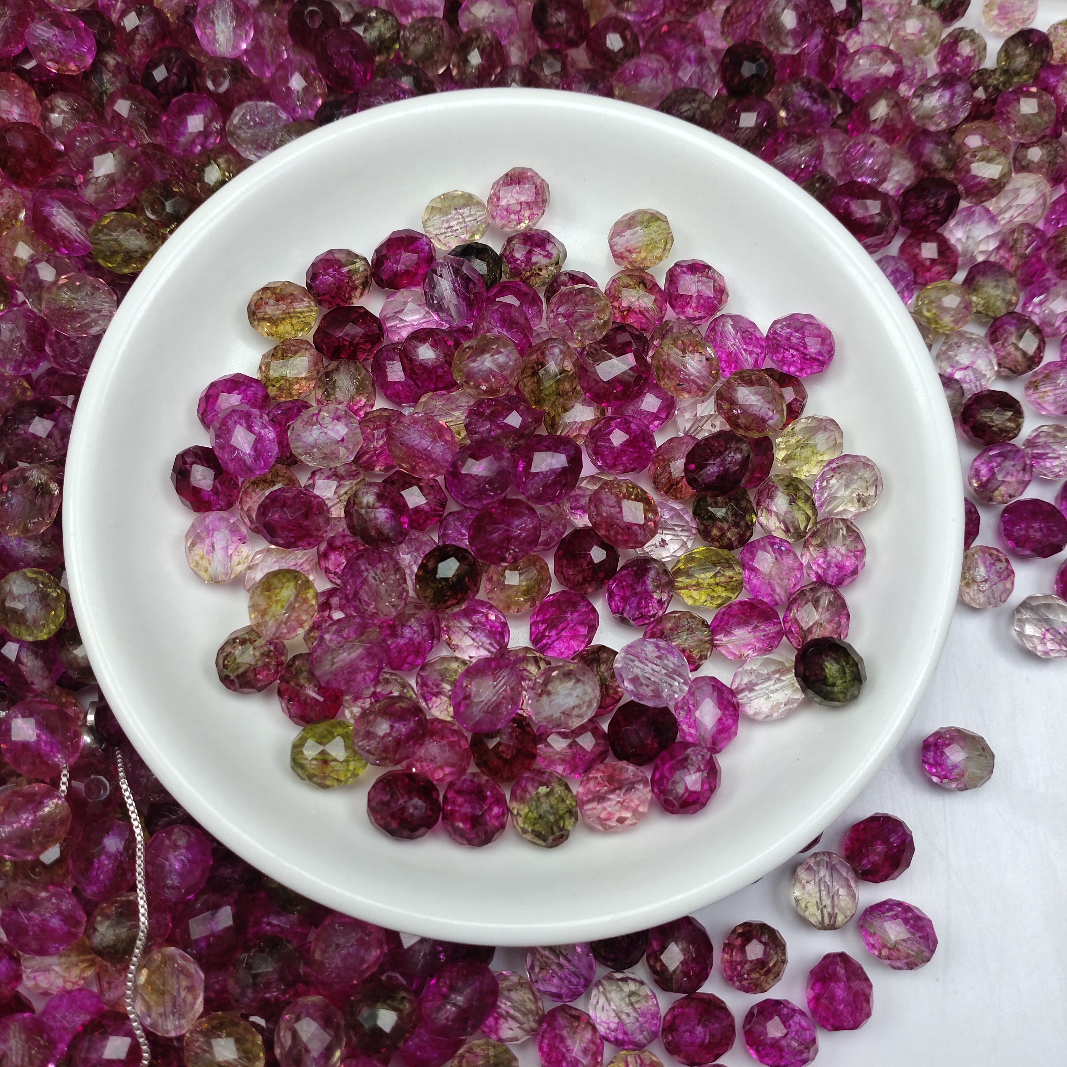 散珠W3274西瓜碧玺切面米珠9MM*10颗