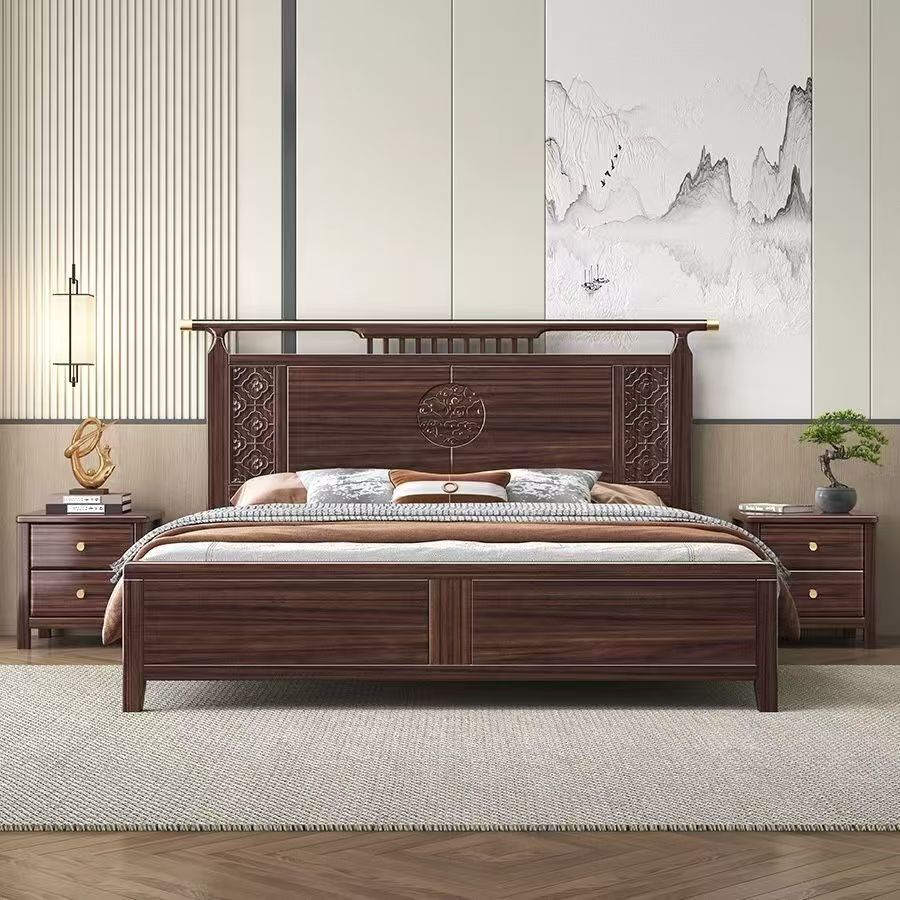 新中式床乌金木实木床家用主卧大床中国风现代简约1.5米1.8米储物