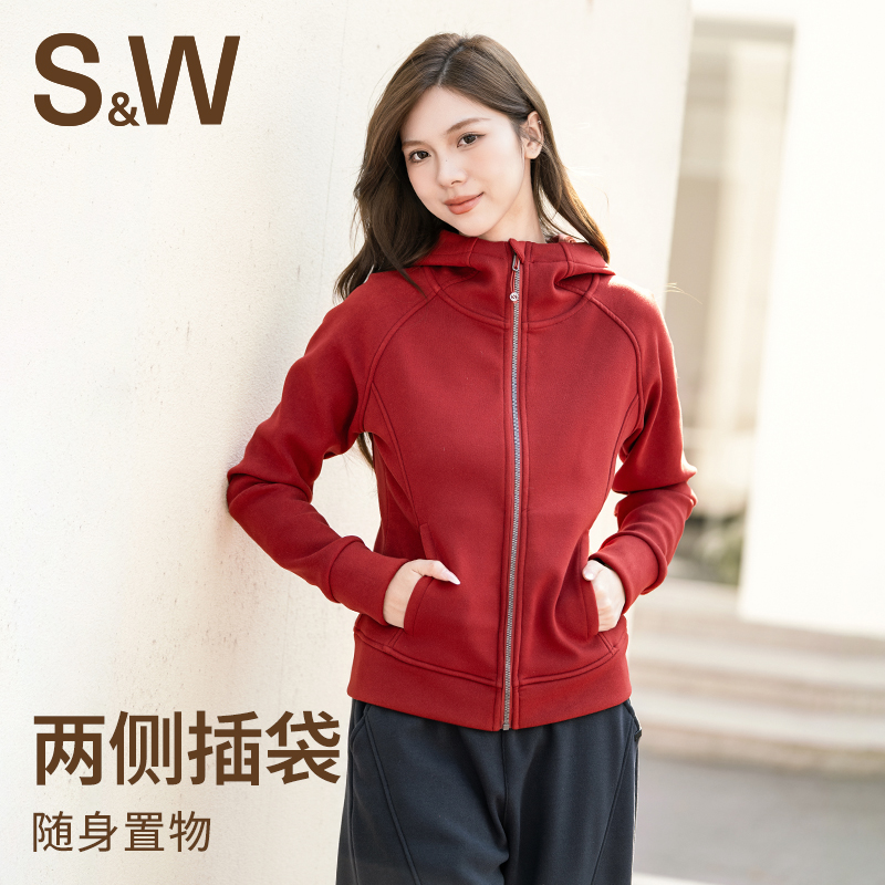 SW速惟 暖绒插肩显瘦修身经典版型时尚运动连帽秋冬百搭外套 1624