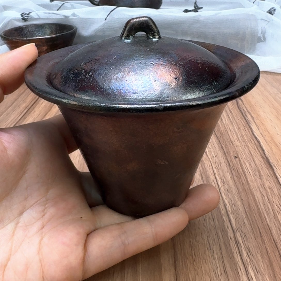 荥经黑砂炸福利窑彩微瑕盖碗不退不换介意勿拍34