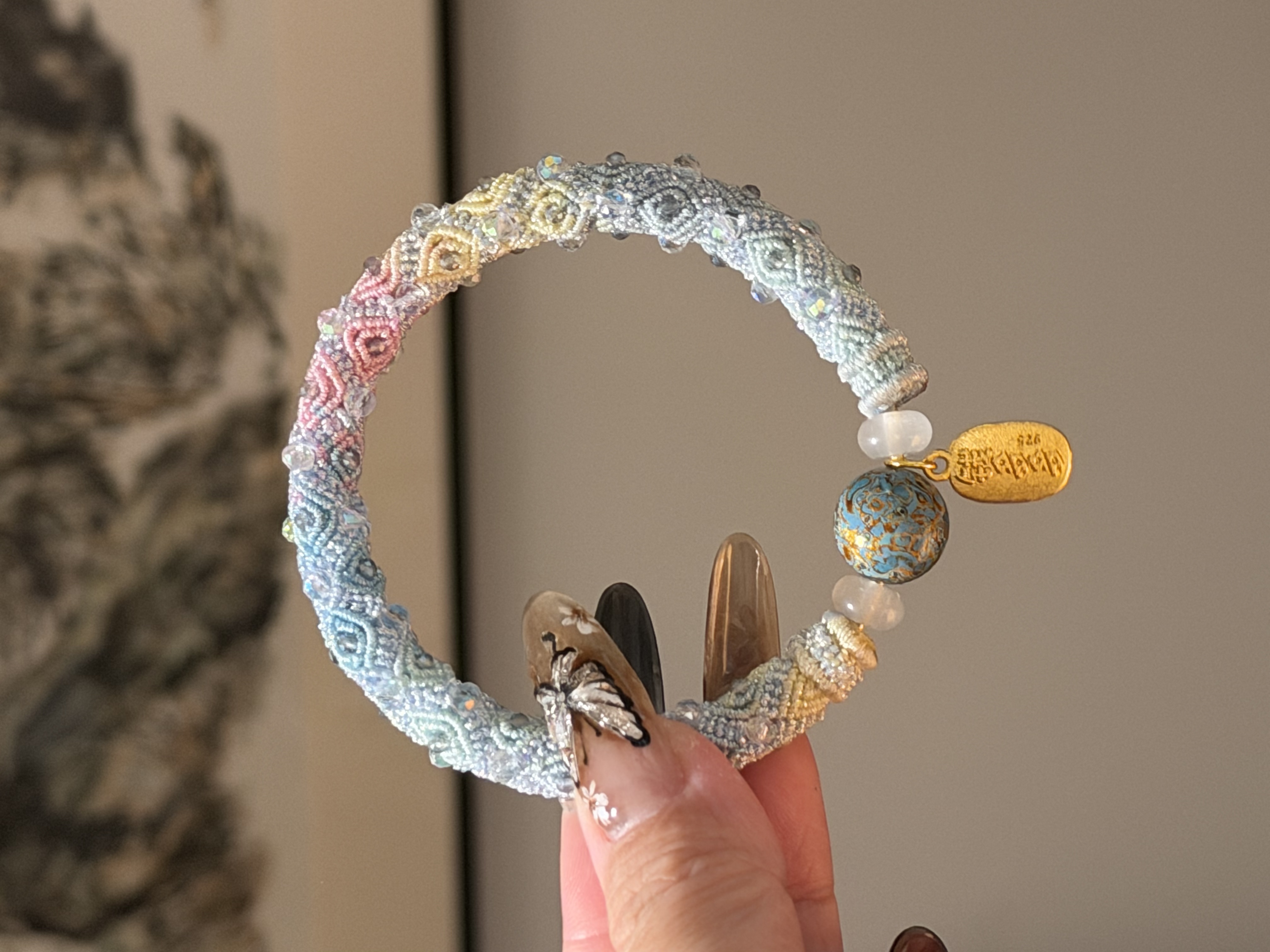立体回纹手绳茉莉青柠蓝粉色编绳镂空重工