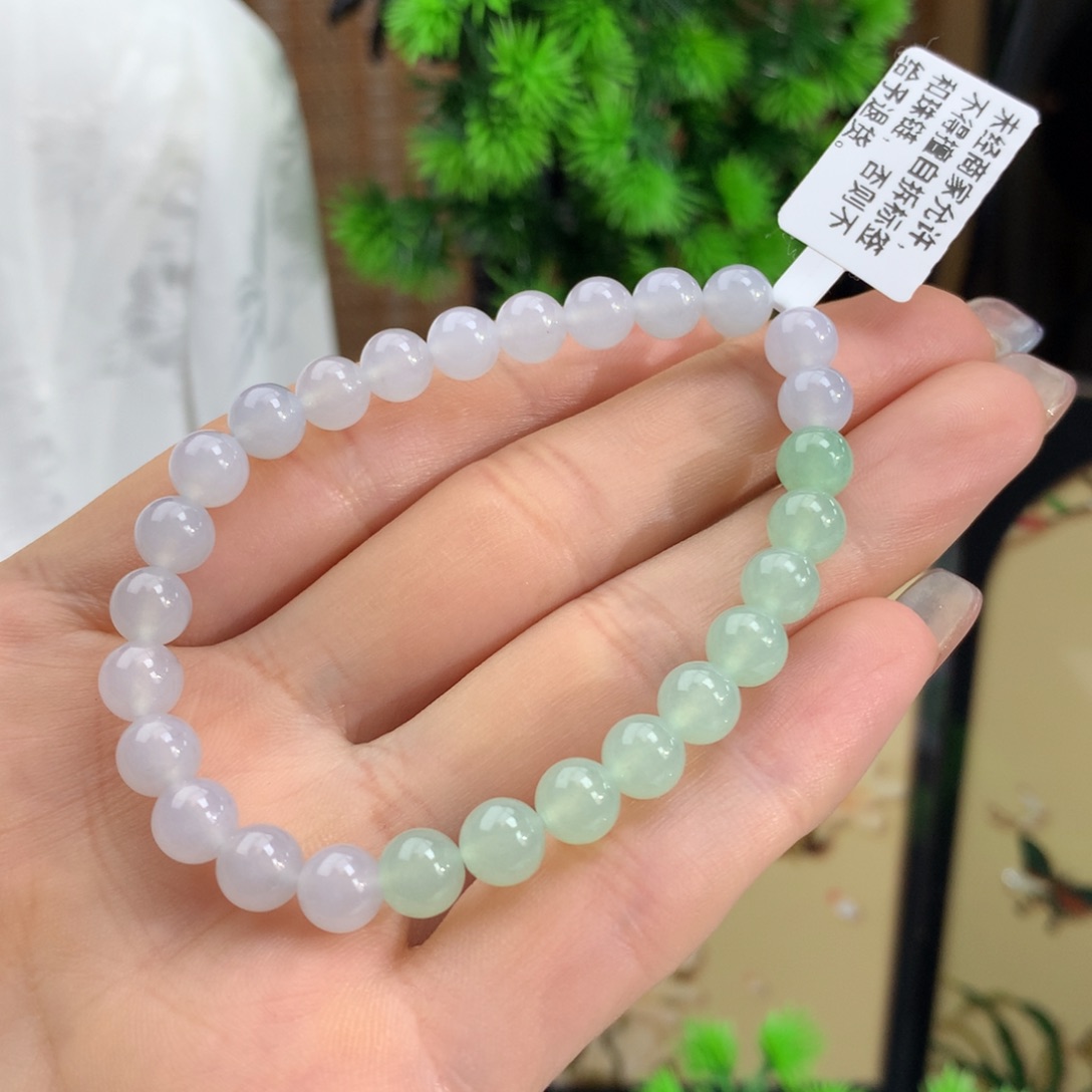 翡翠手链未镶嵌冰胶双彩手链卡6.8m m