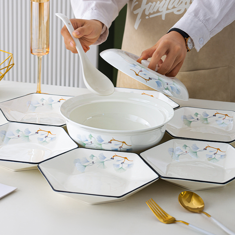 【银杏花开】精美碗盘简约高档轻奢家用陶瓷餐具餐具高颜值