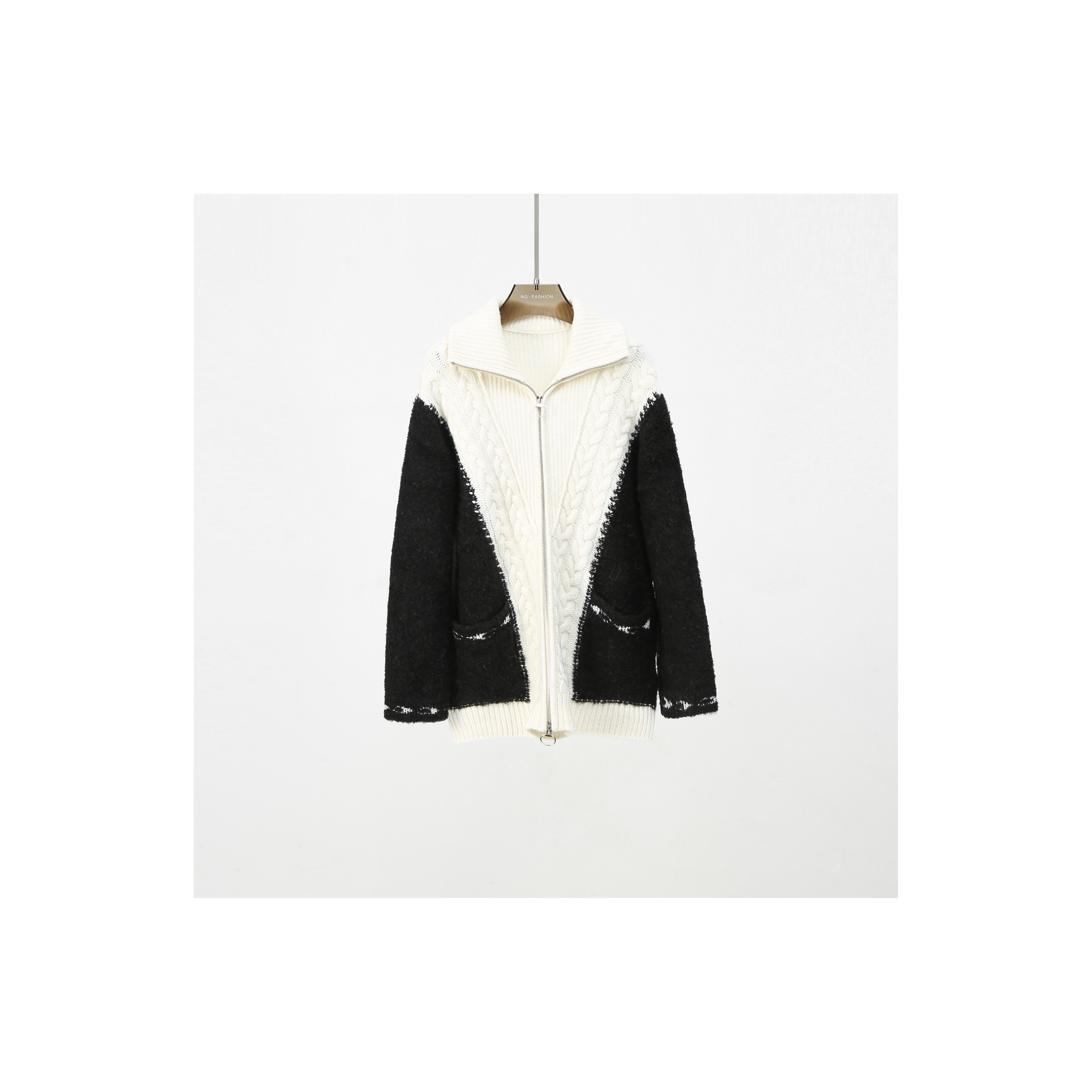 【DAXIU轻奢】双拼压花时尚拉链开衫慵懒风开衫-2722-1