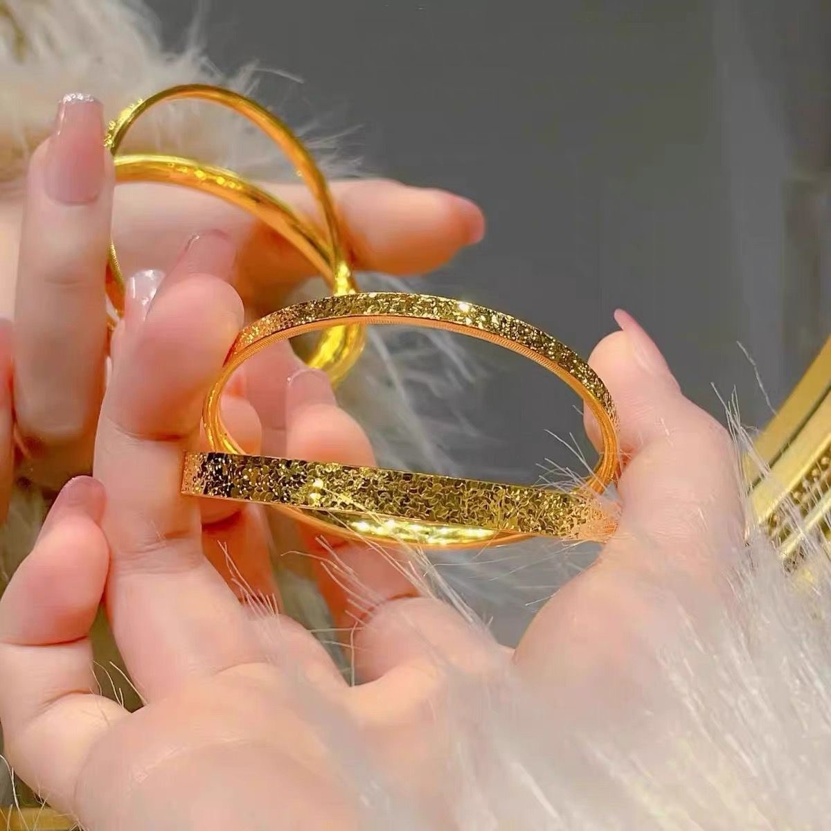 铜合金手镯 新中式爆闪碎碎冰手镯女高级手环气质复古风