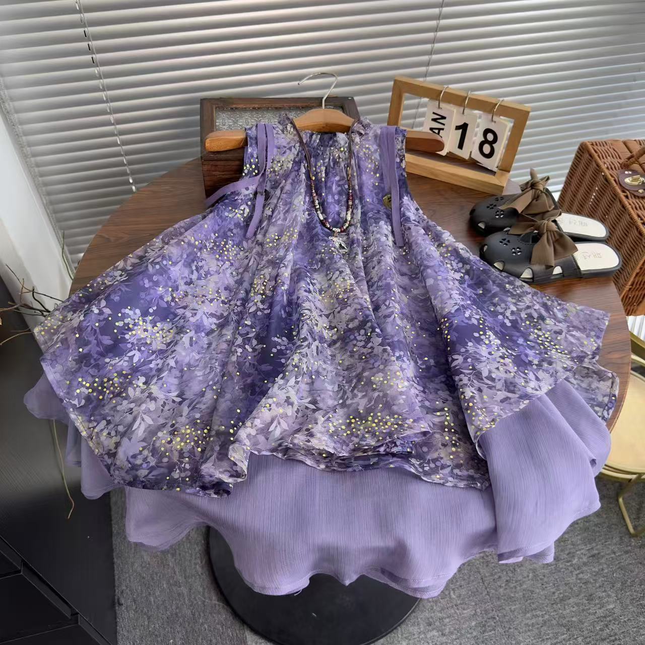 女童紫色梦幻裙子千金风吊带公主连衣裙夏季儿童无袖设计师裙子