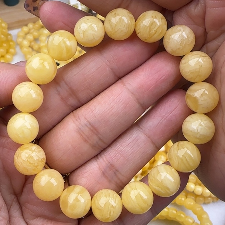 蜜蜡手链未镶嵌妖花圆珠手串