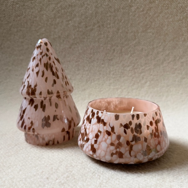 闪金粉色发财树香薰蜡烛冰雪腊梅