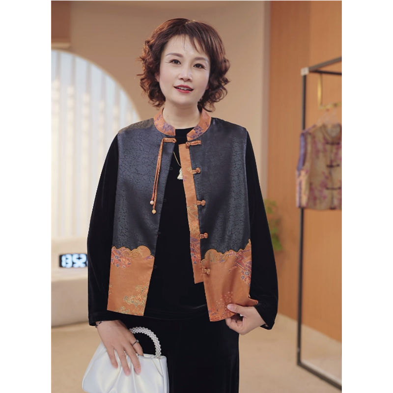 妈妈装秋装国风马甲三件套气质中老年秋季长袖裤子新中式套装1100