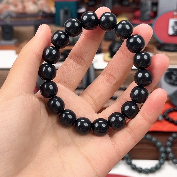 和田玉未镶嵌手串卡12精工老型珠90墨