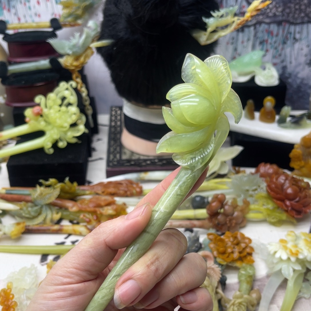 【闪购商品】蛇纹石玉发饰合金