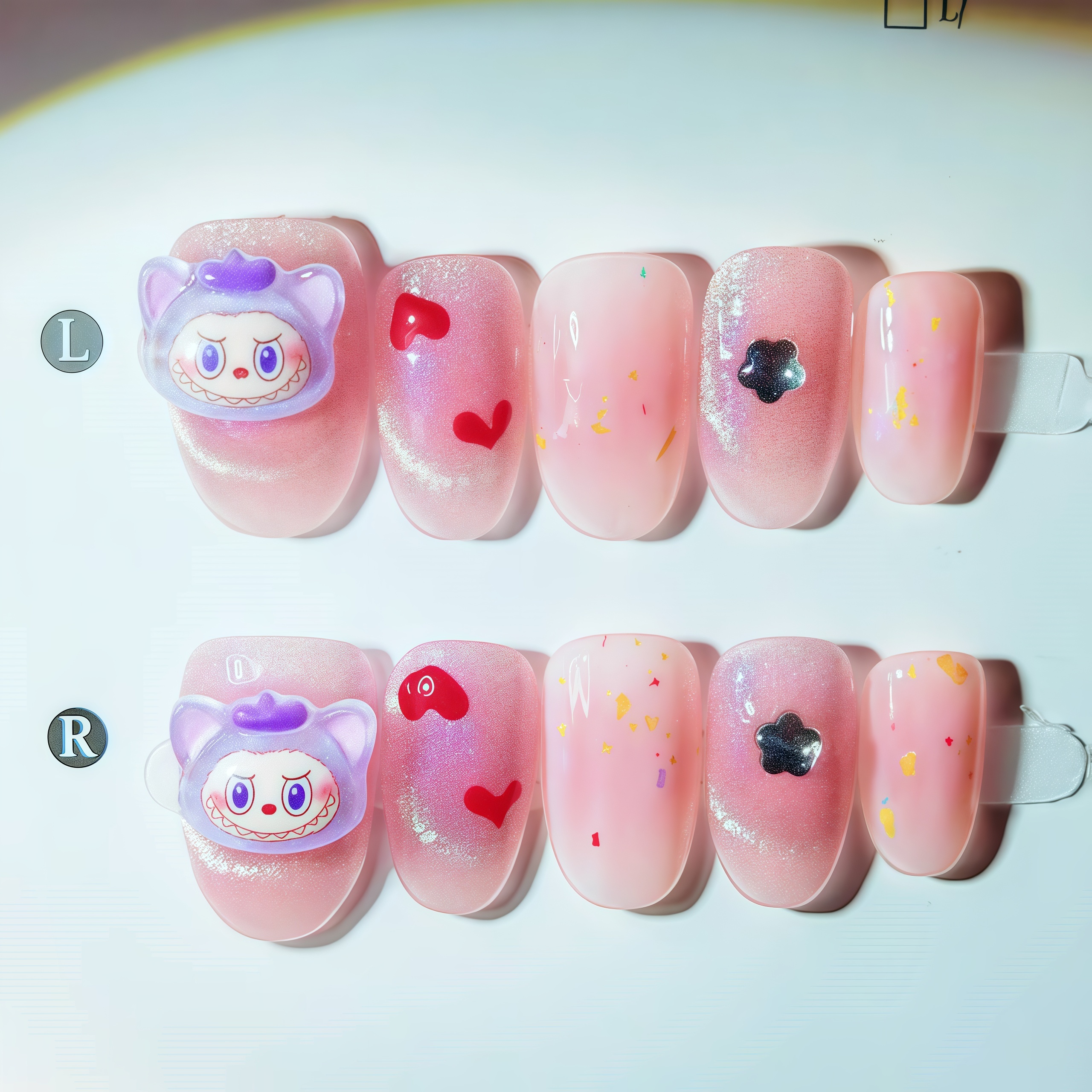 A67labub可爱卡通短款显白穿戴甲清新简约小众设计美甲贴片