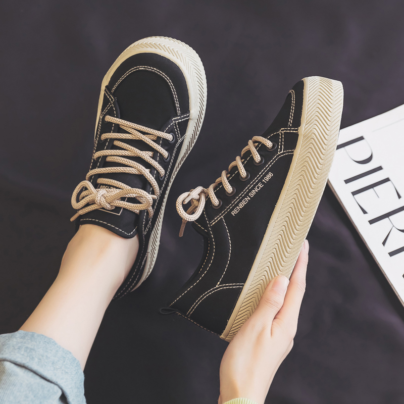 人本帆布鞋女透气百搭软底休闲单鞋春季运动学生厚底韩版低帮板鞋