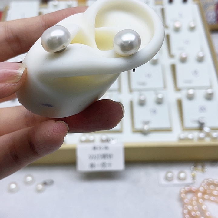 淡水珍珠耳饰银S925镶嵌上**晚