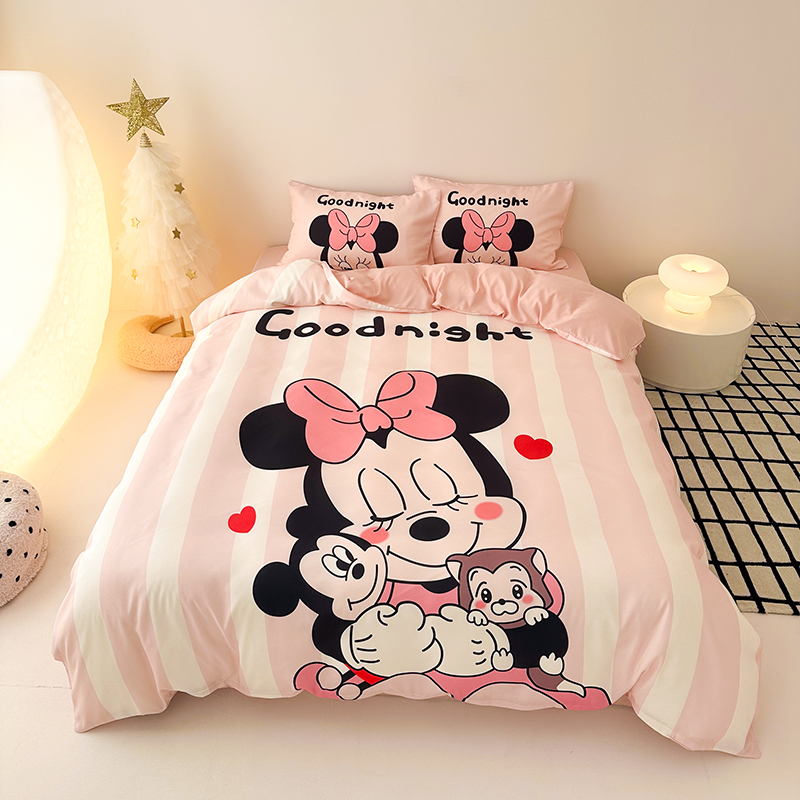 乐童 粉猫喵A类数码定位印花三件套四件套可爱女孩公主风