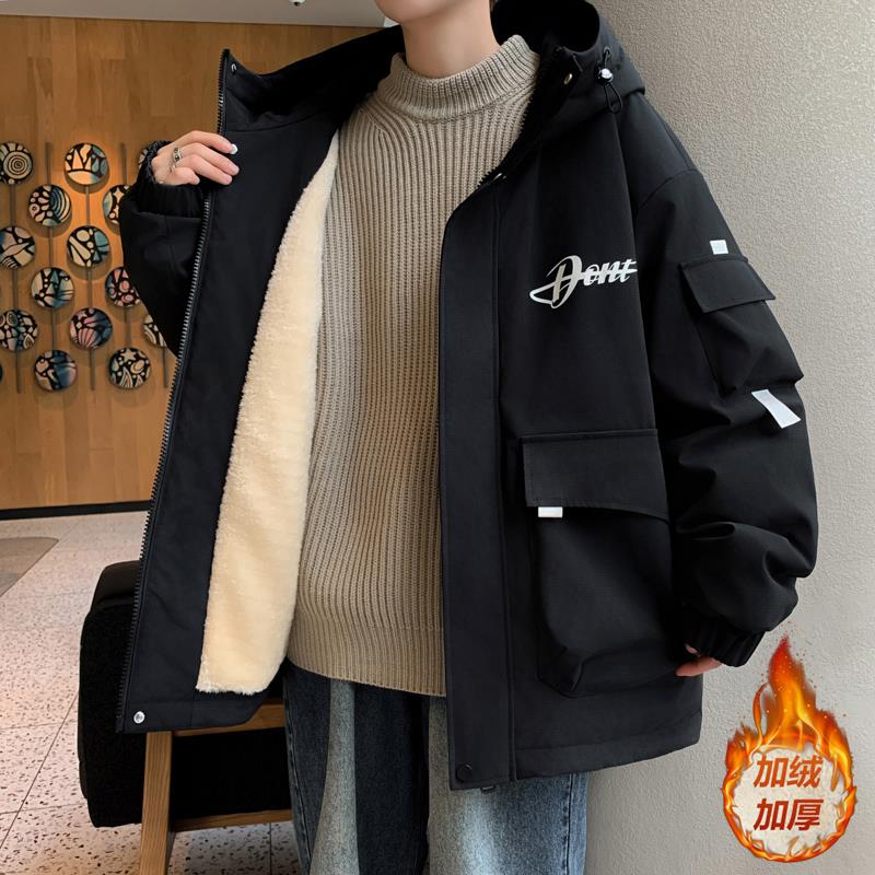 青少年冬季加绒外套男孩初中生高中学生加厚保暖棉服大童冬装棉衣