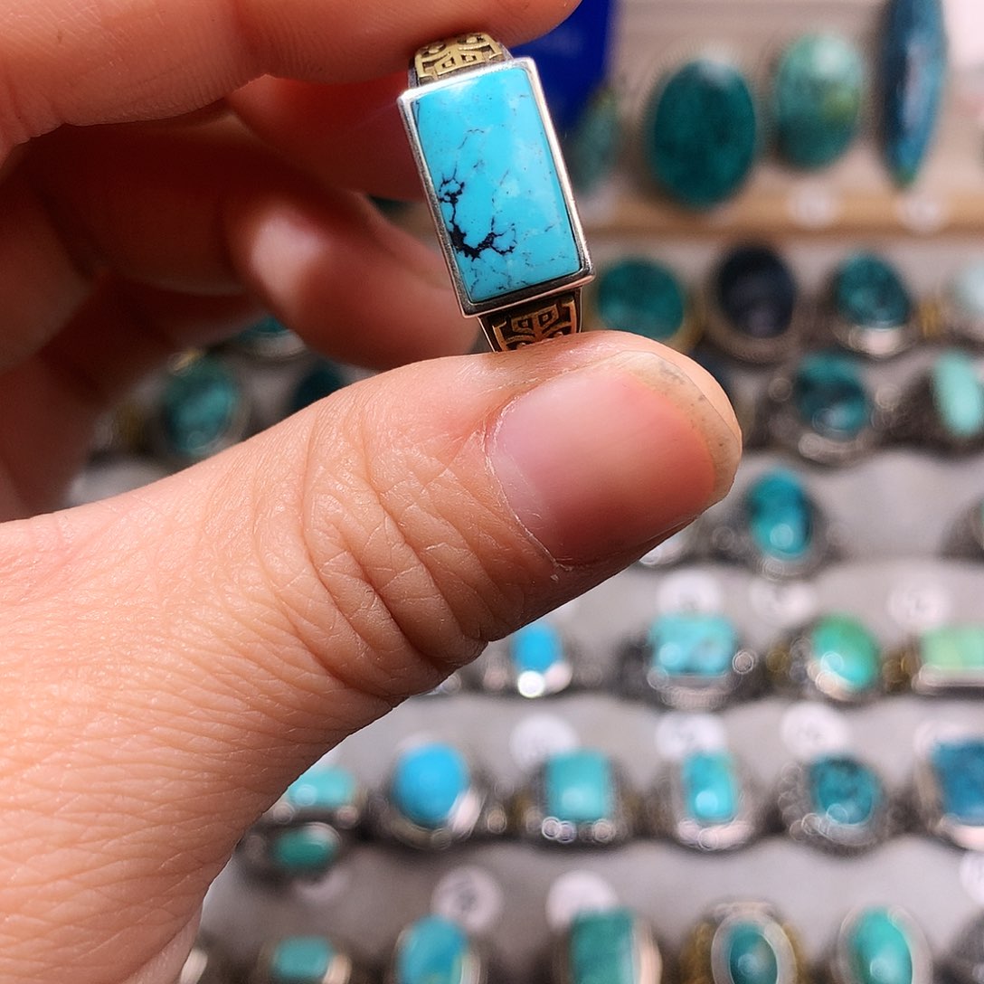 绿松石挂件银S925镶嵌嗡**翁