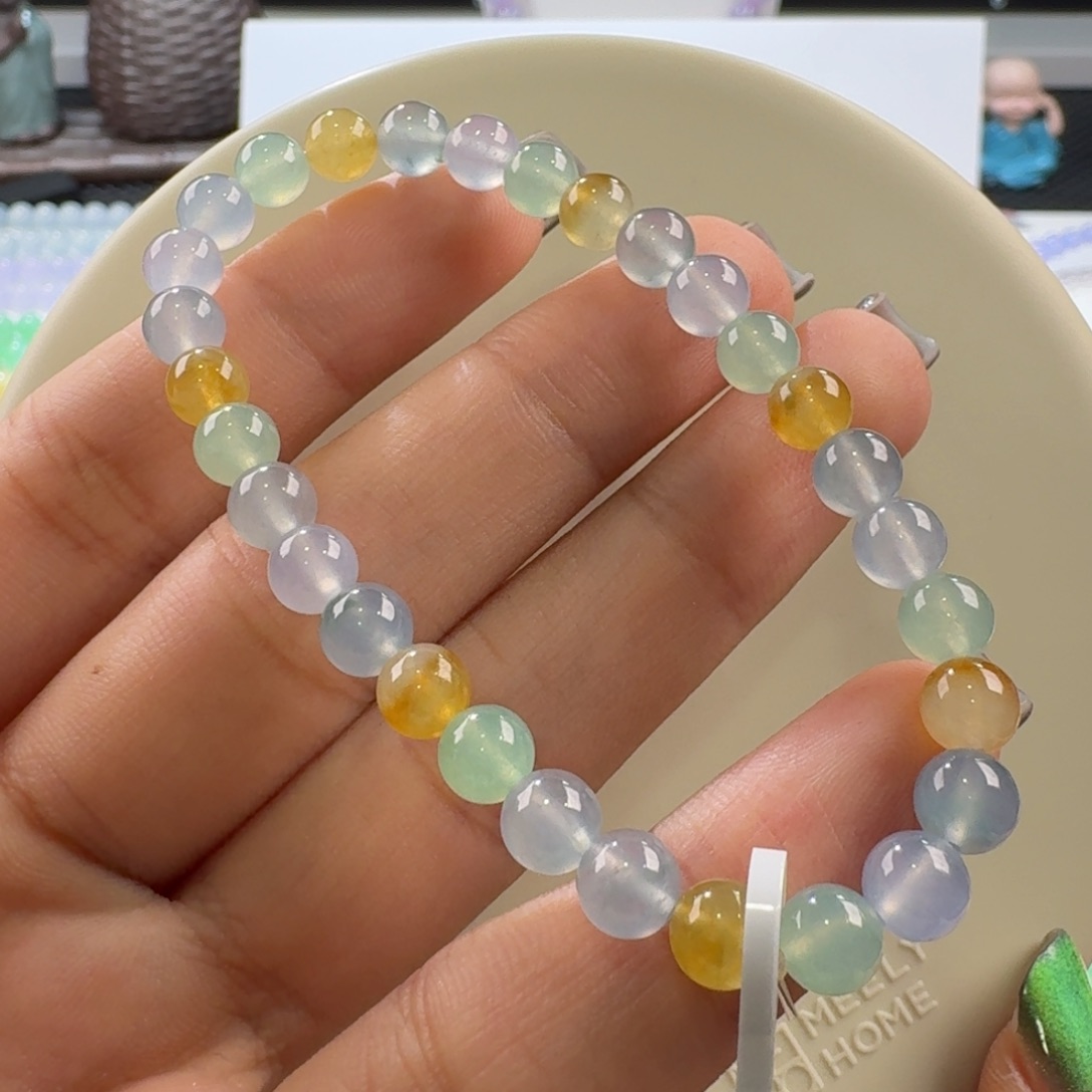 翡翠手链未镶嵌高冰彩钢手串卡6