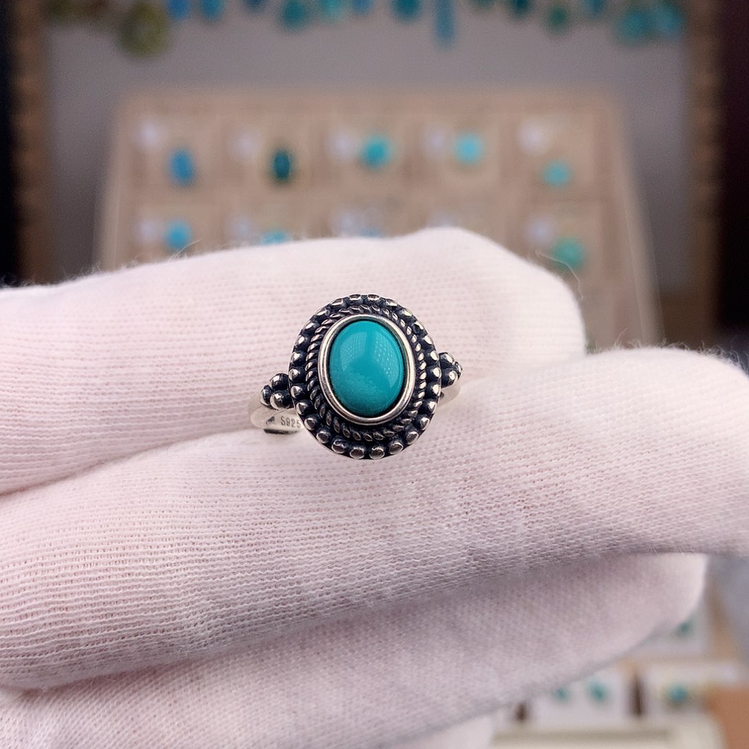 绿松石戒指银S925镶嵌