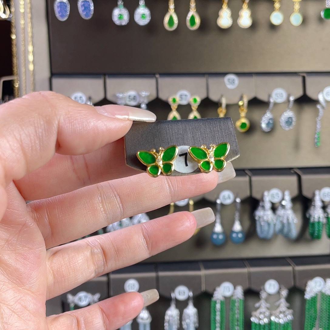 m***0翡翠银S925镶嵌耳饰缅甸A货