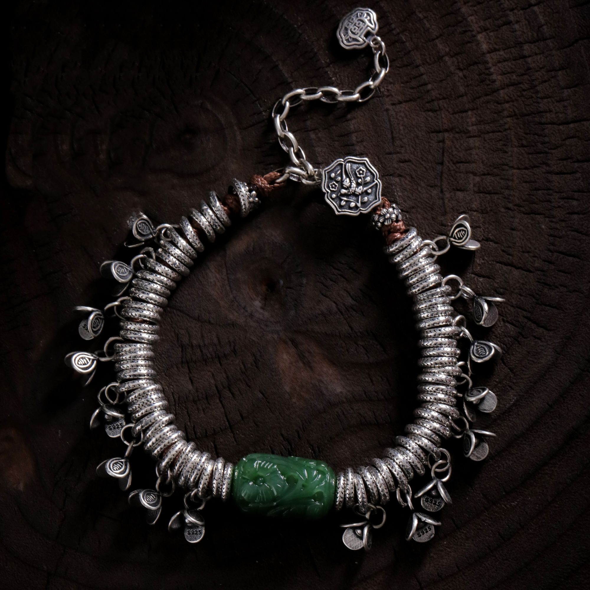 925银手链 《秋梦》S08619 《花海》花苞流苏肌理圈圈盘缠手链