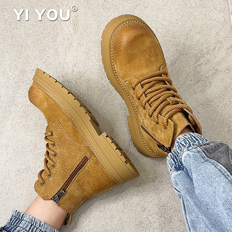 【男女同款】秋冬马丁靴真皮短靴复古拉链高帮男鞋厚底增高工装靴男