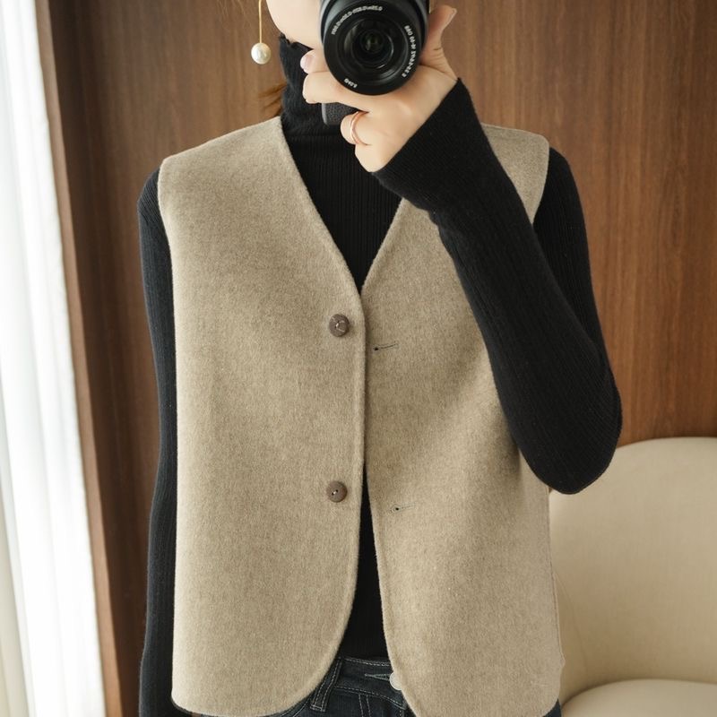 【无口袋羊毛马甲女短款】 2025新款无袖坎肩小个子百搭显瘦背心