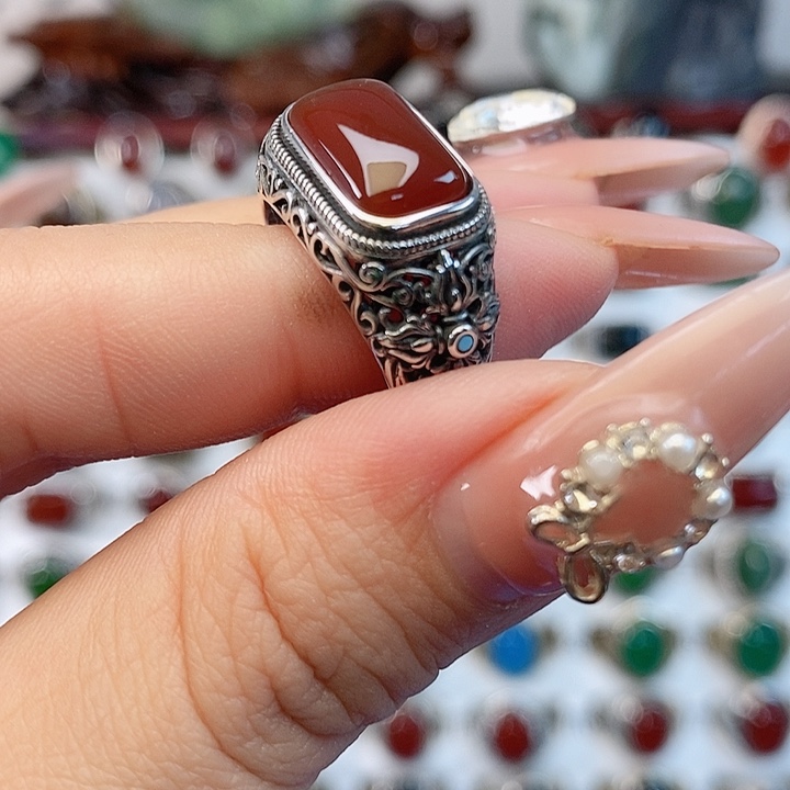 玛瑙/玉髓银S925镶嵌戒指
