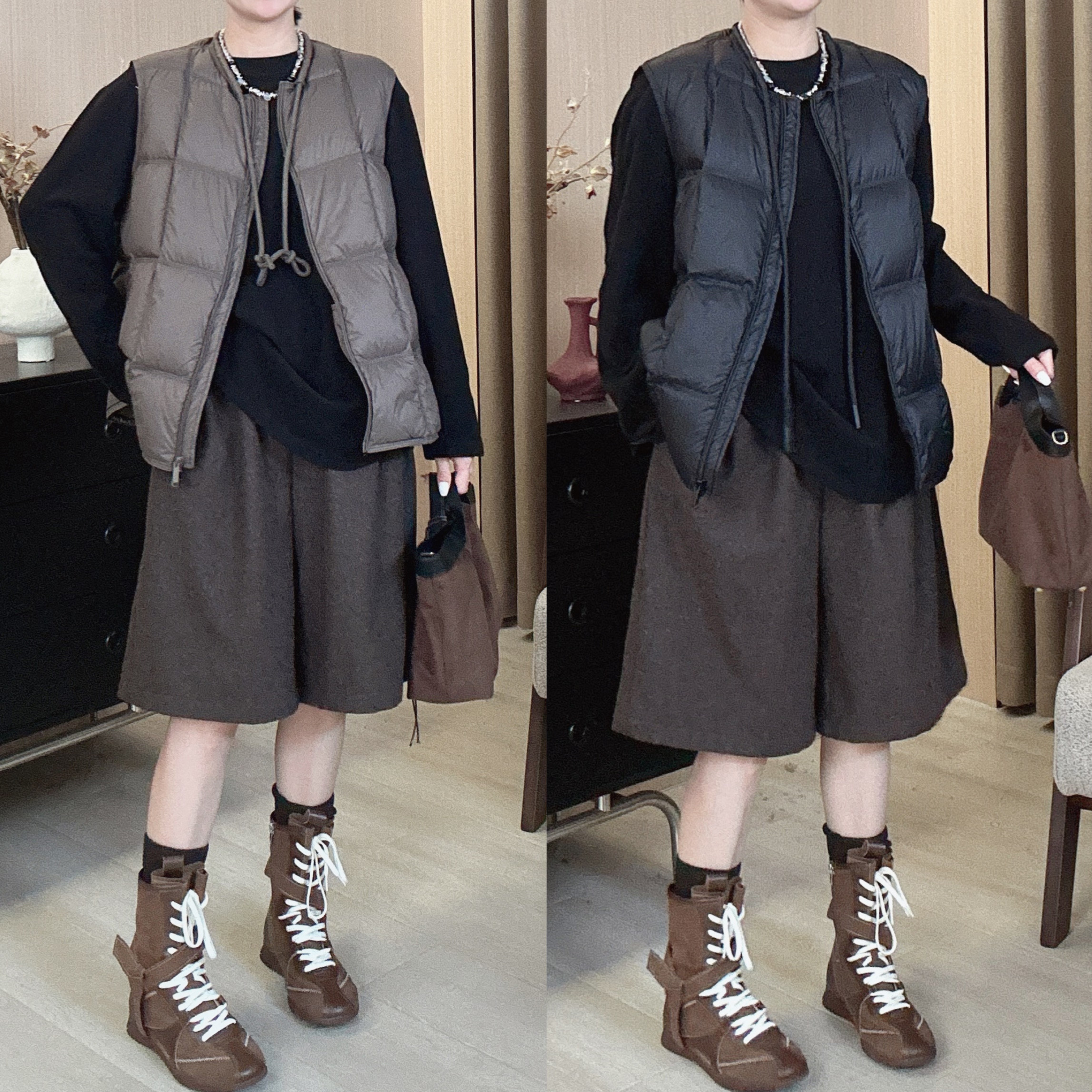 Dayuab 简约设计感小方格轻薄羽绒马甲510014