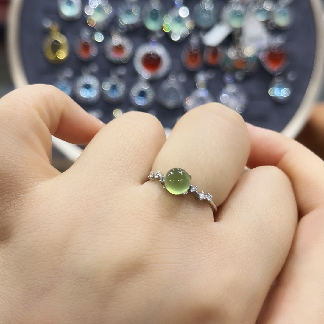 蛇纹石玉银S925镶嵌戒指