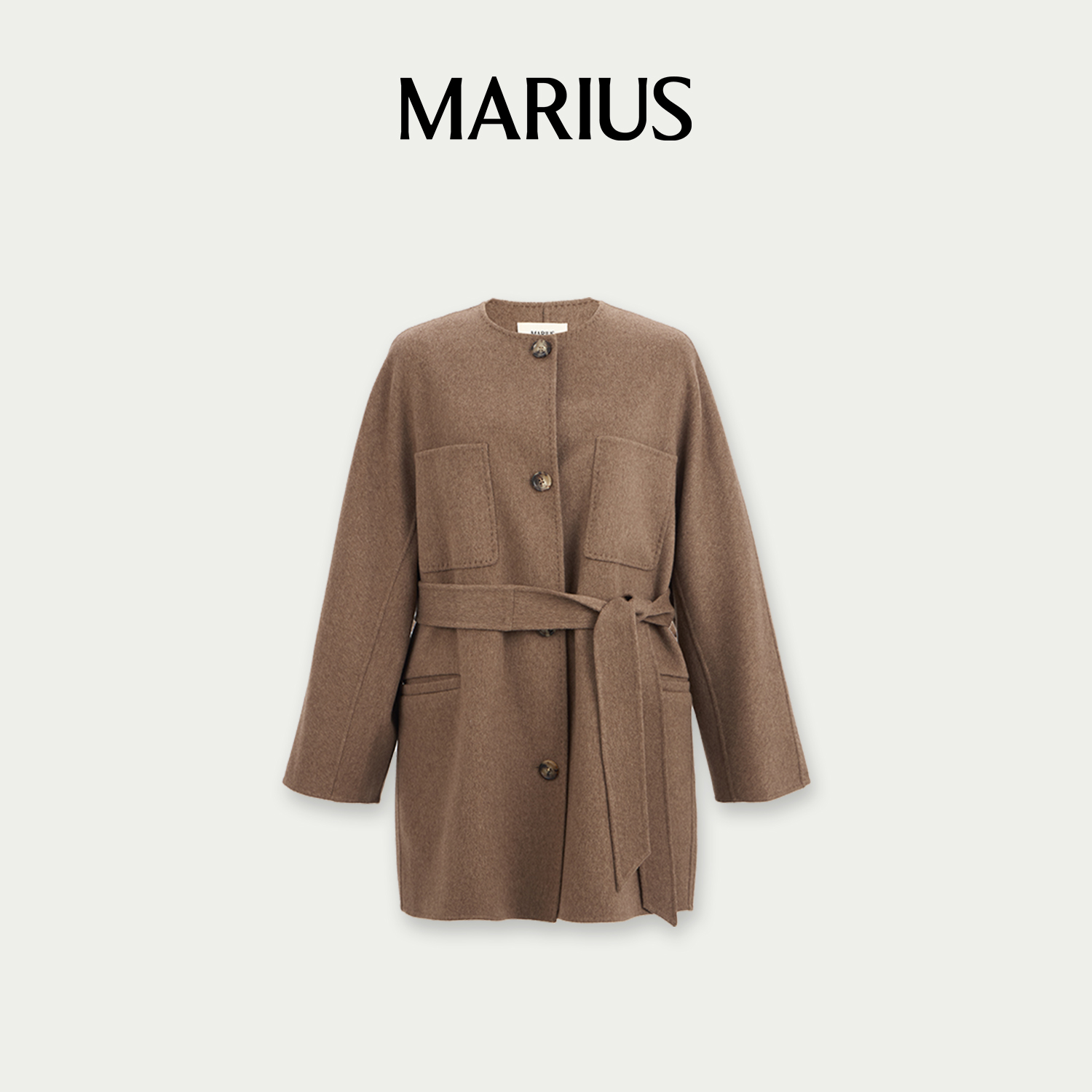 MARIUS"松果大衣"圆领贴袋羊绒时尚女式大衣