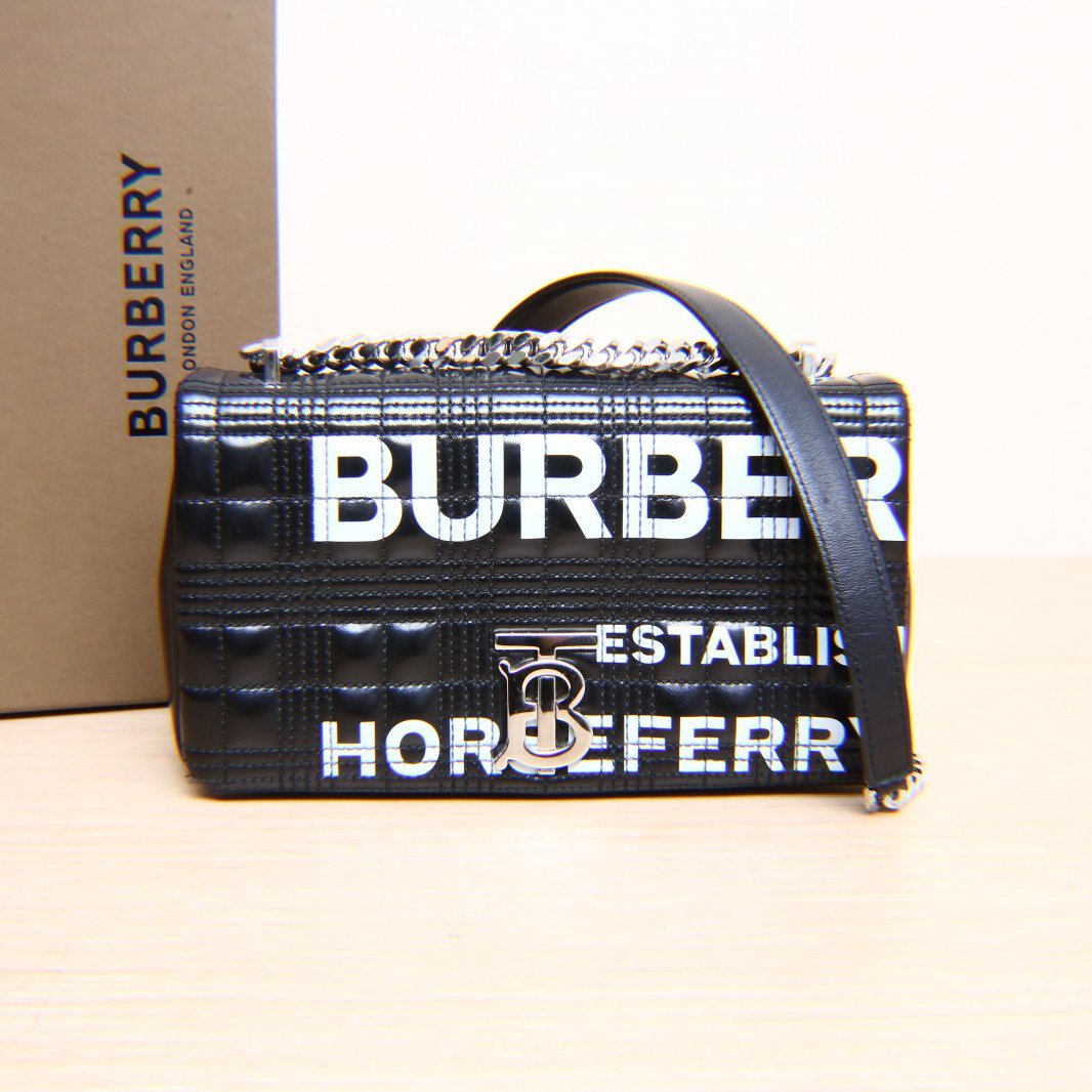 95新 BURBERRY/博柏利 斜挎包 萝纳包 小号 23 黑白 P205438137