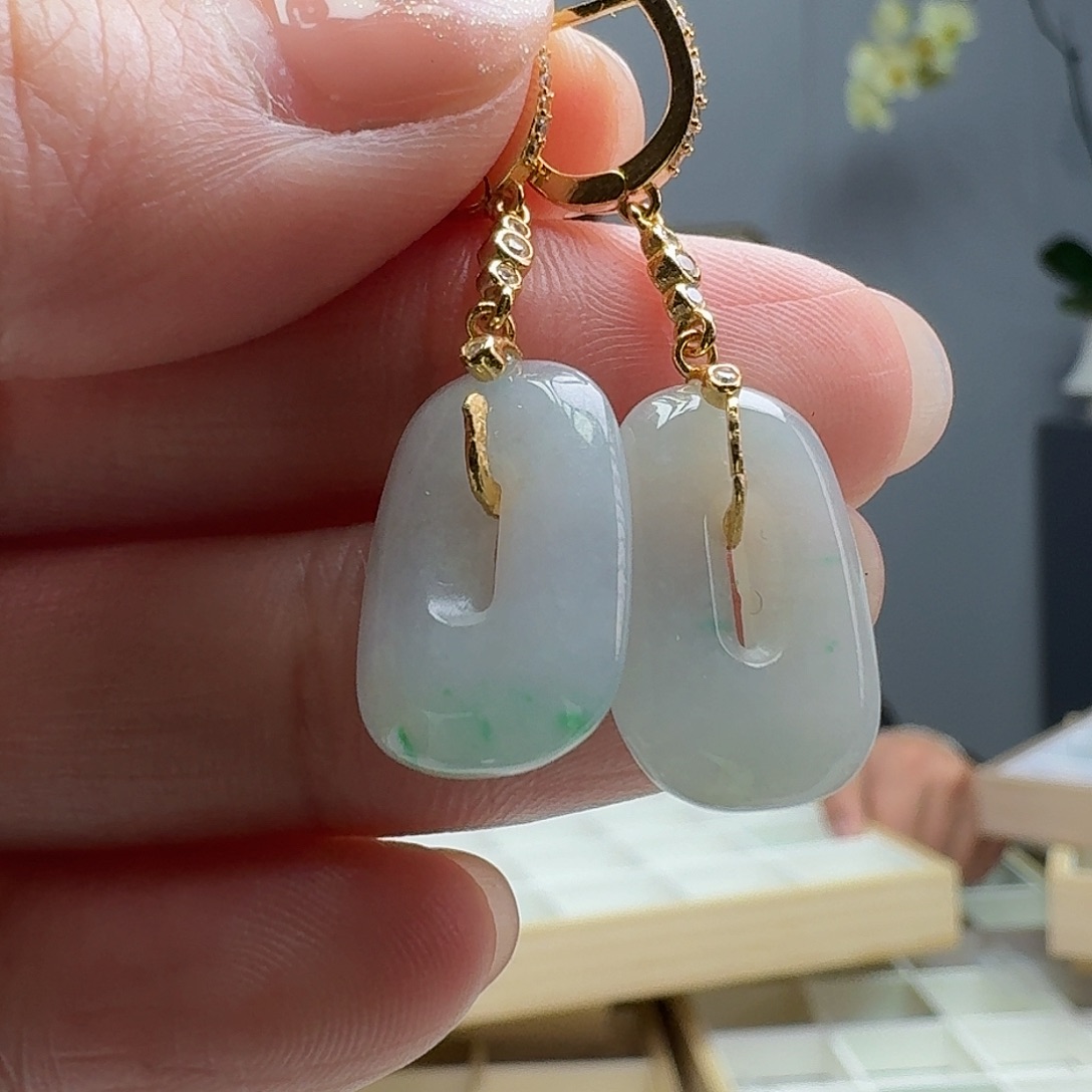 翡翠耳饰银S925镶嵌天然