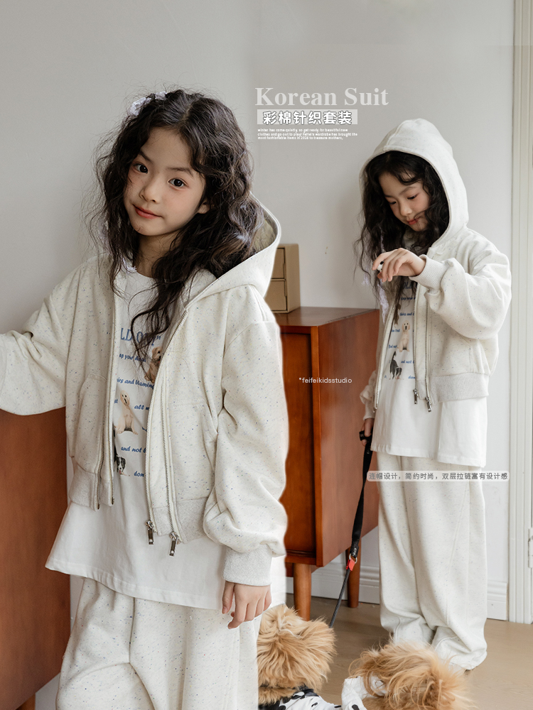 女童套装2025年春新款韩系简约宽松运动卫衣套装E51G9001